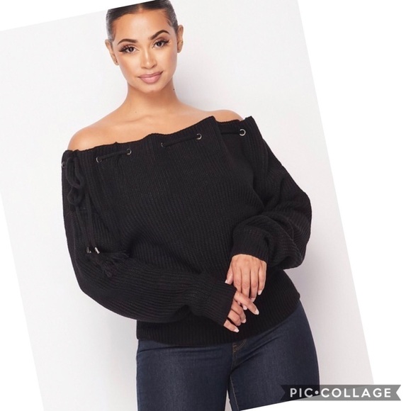 SALE!! Black Versatile Drawstring Sweater - Picture 1 of 5